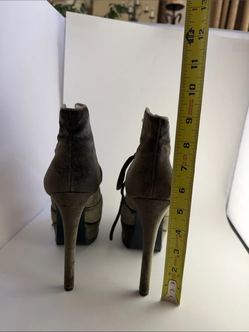Mistress Rocks Los Angeles Velvet Platform Ankle Boot color Khaki Size 37